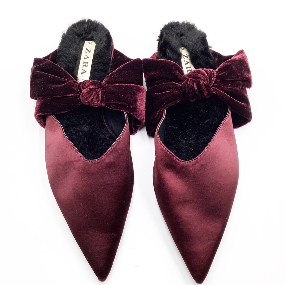{Zara Trafaluc} Satin & Velvet Bow Mules